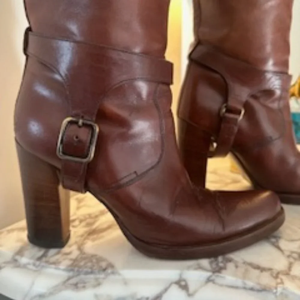VINTAGE RARE MIU MIU Harness Italian Leather Heeled Luxury Boots - Size 8/8.5 N - Picture 8 of 16